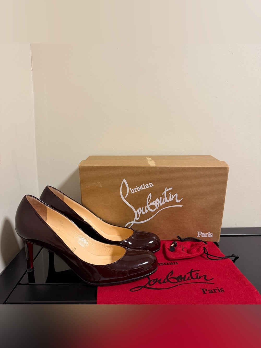 Christian Louboutin Dark Burgundy Patent Leather Heels authentic 37.5